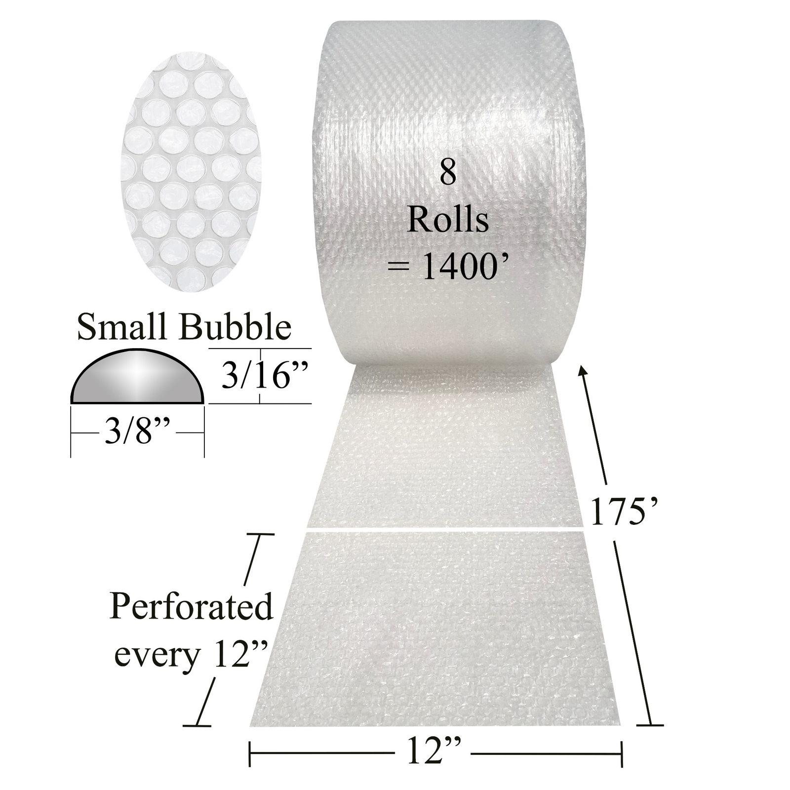 UOFFICE Bubble Roll Small 1400' x 12" Wide - 3/16" Bubbles