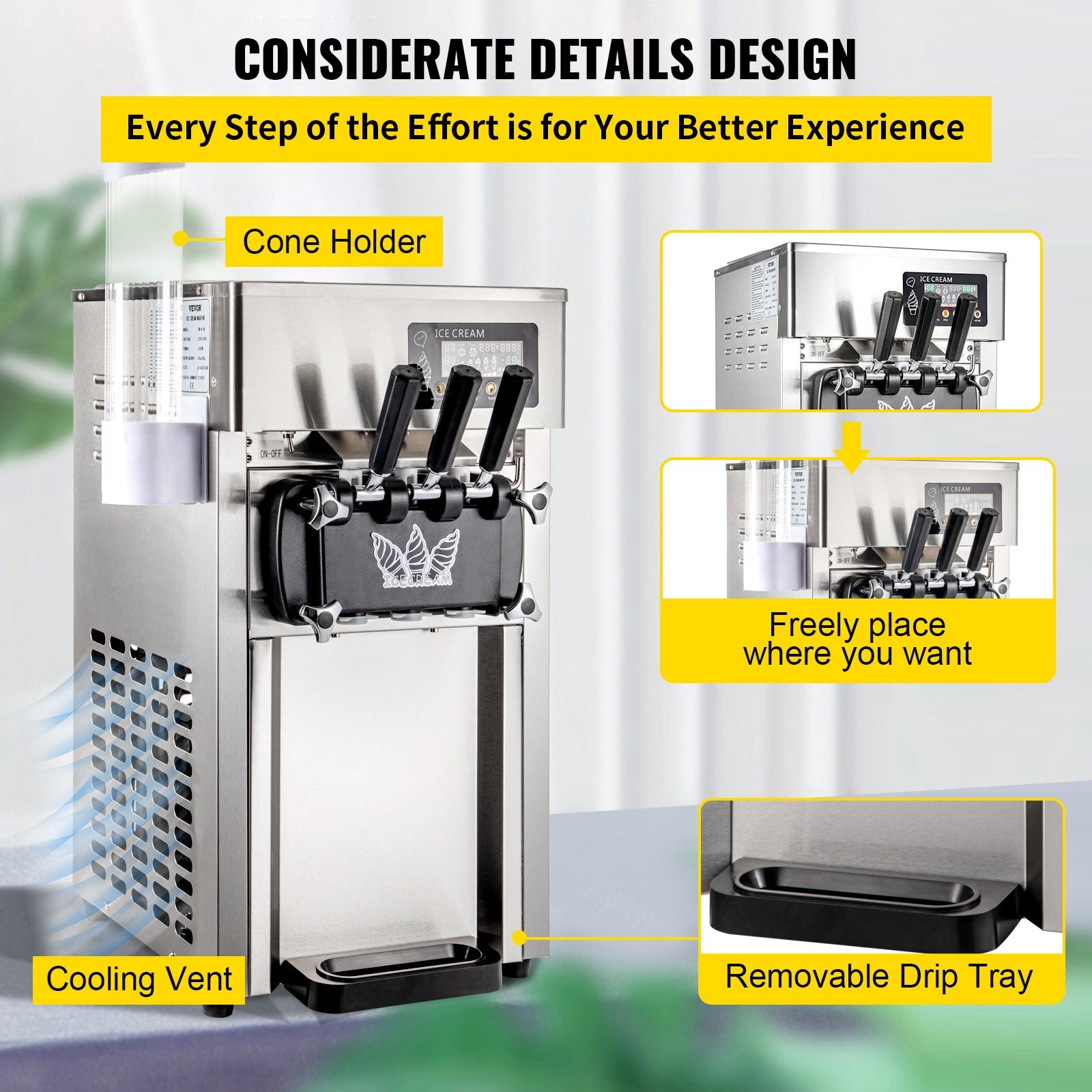 🔥VEVOR Countertop 1200W 2+1Flavor Soft Serve Ice Cream Machine Maker 5Gal/H LCD
