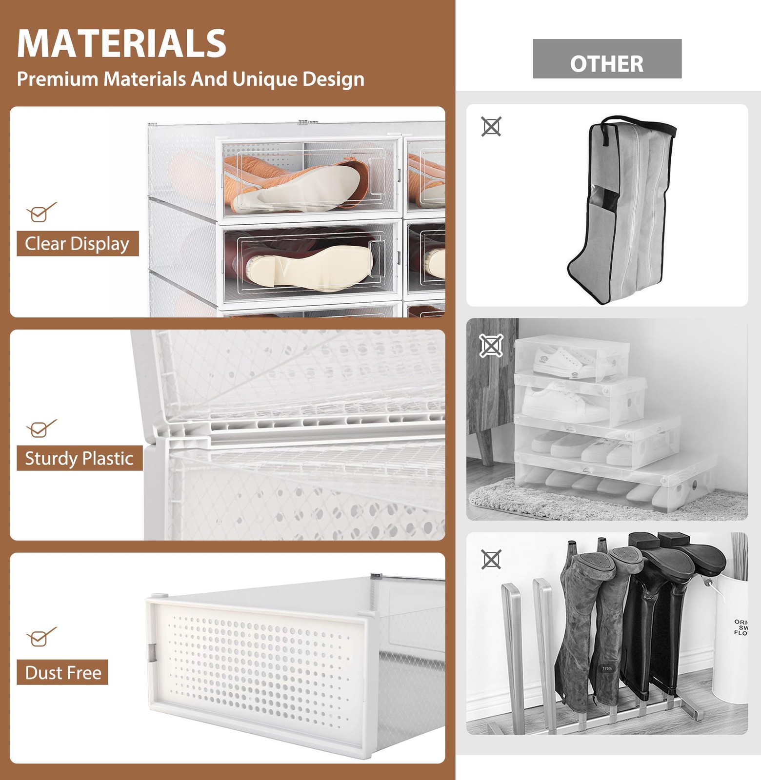 8 Pack Clear Boot Boxes Stackable, Boot Storage Boxes for Tall Boots, Shoes B...