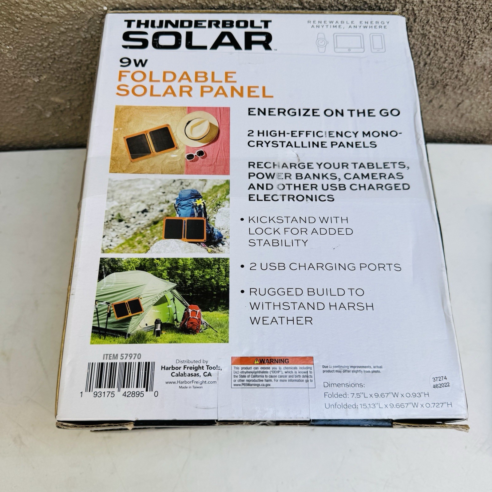 3 Pack - Thunderbolt Solar 9w Foldable Solar Panel. New! Item 57970 NEW