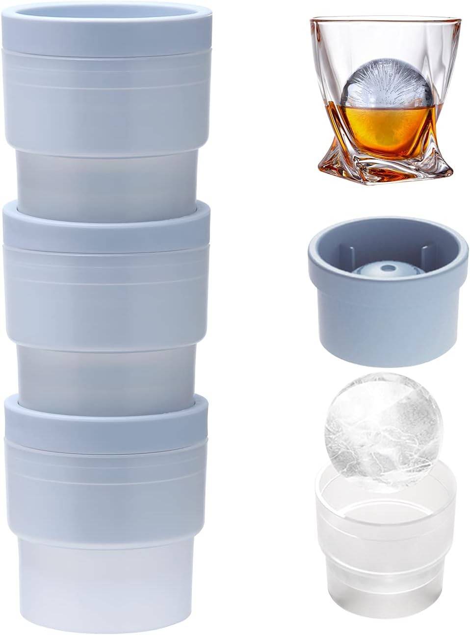 Ice Ball Molds, Set of 4, Slow-Melting Stackable Ice Cube Maker, 2.5 Inch big Ic