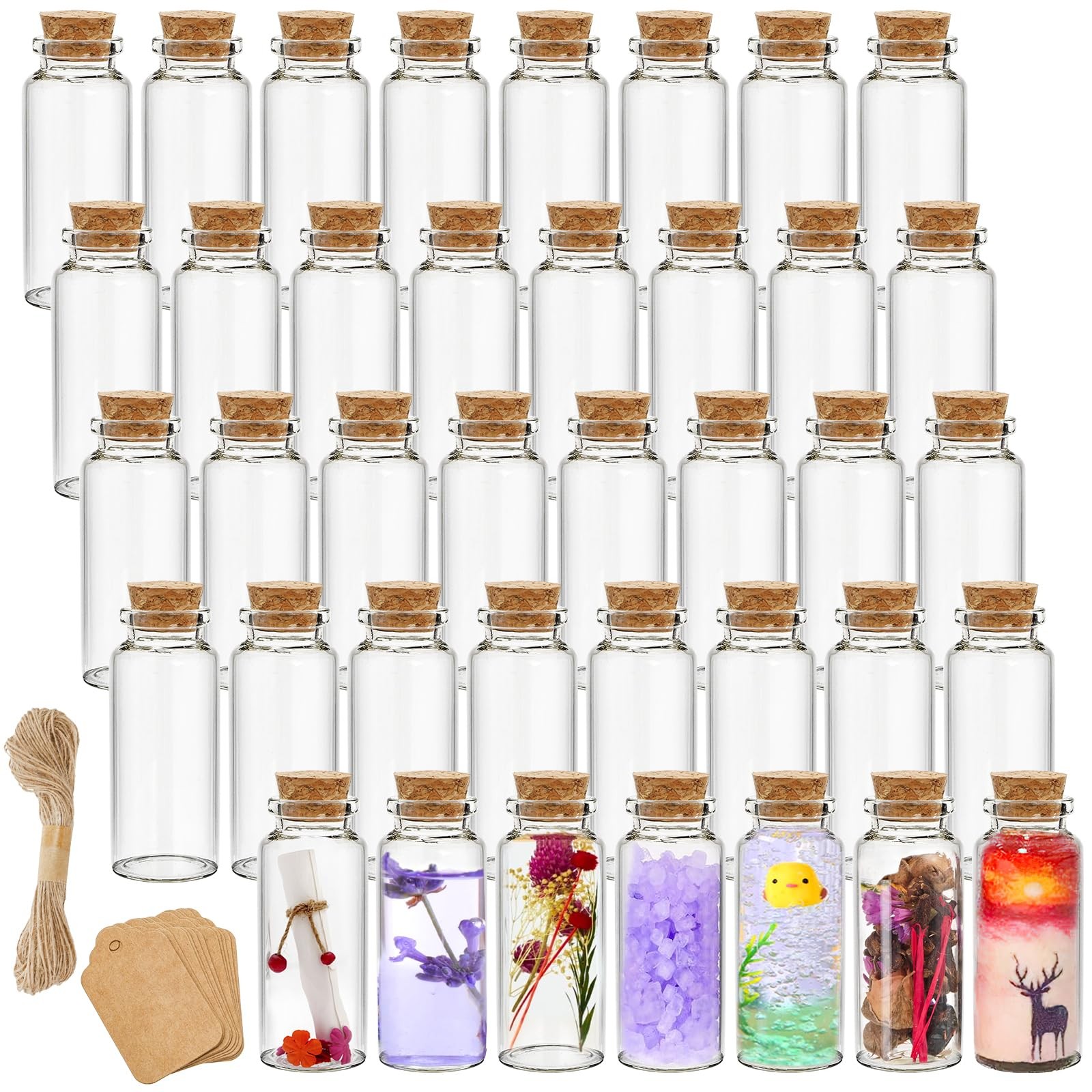 70 Pack 30ml Cork Stoppers Glass Bottles, Wishing Bottles with Personalized L...