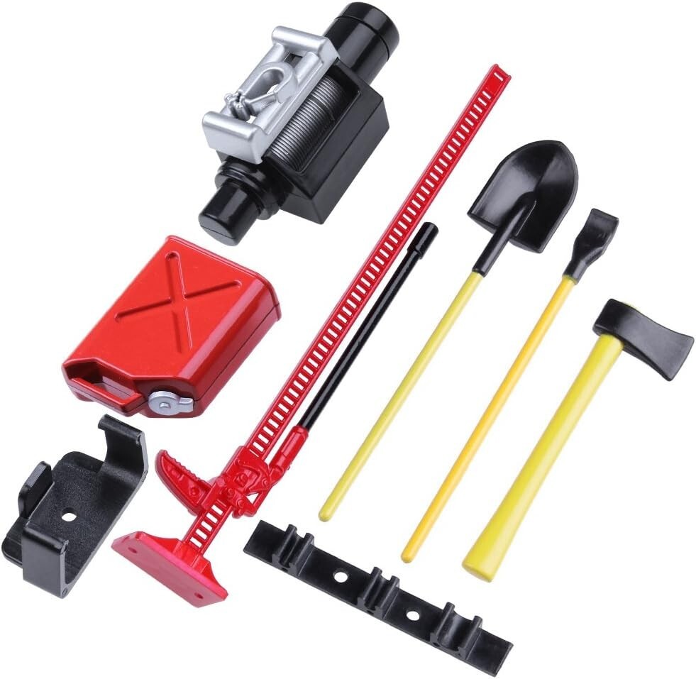 1/10 RC Accessories Kit Crawlers Gas Can Shovel Hammer Wench Decorative Tool Set