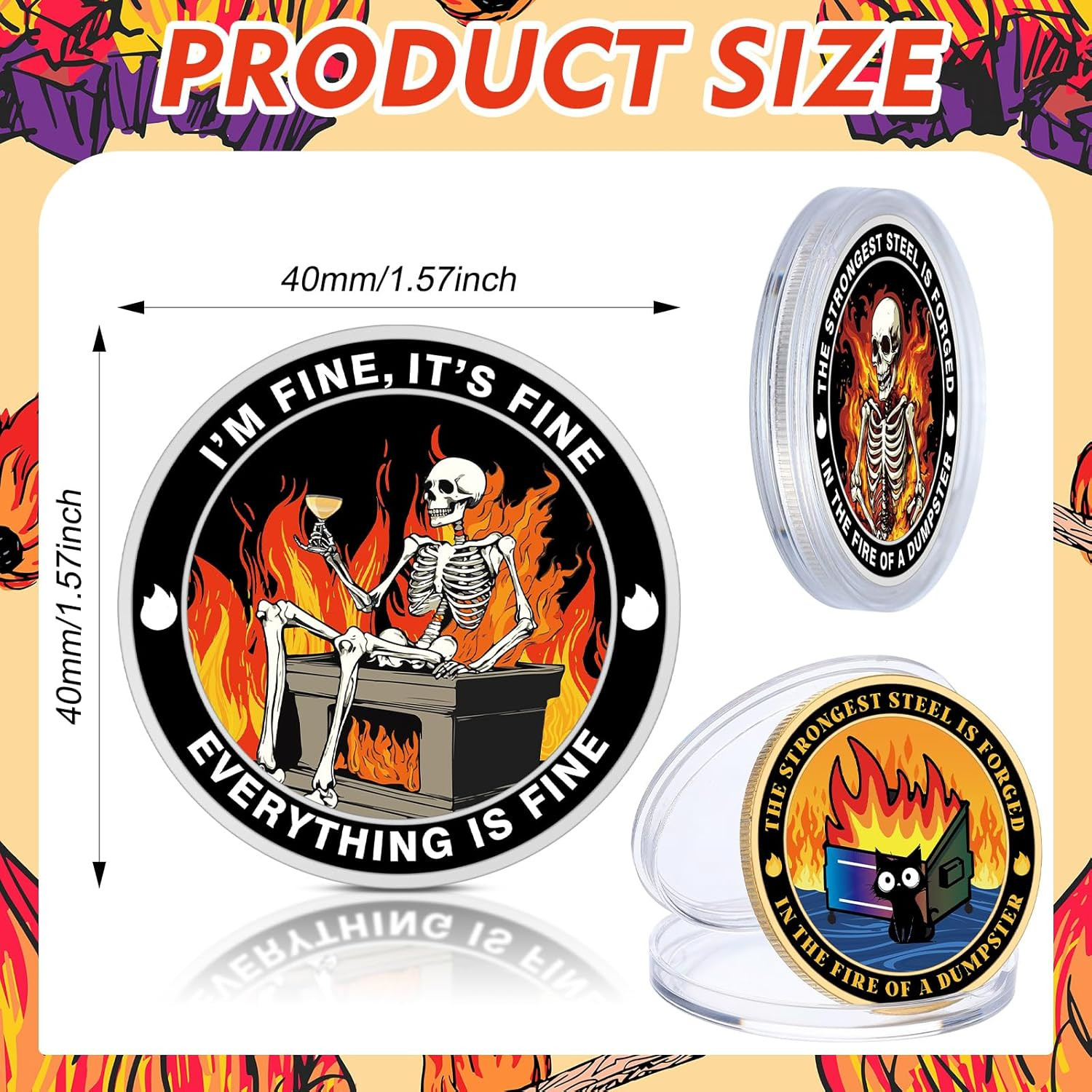 12 Pcs Dumpster Fire Challenge Coins Dumpster Fire Desk Accessories Coworker Go