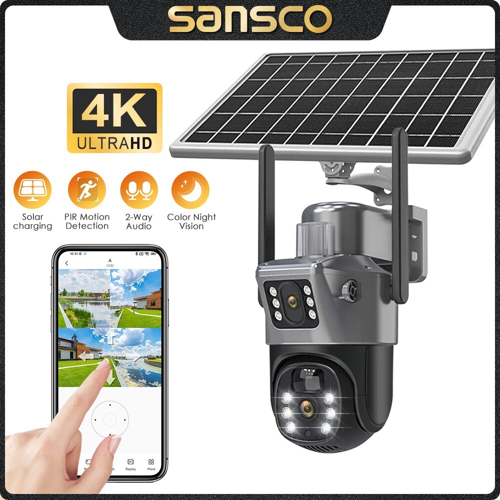 Solar Powered Wireless WiFi Outdoor PTZ Security IP CCTV Camera 4MP Surveillance