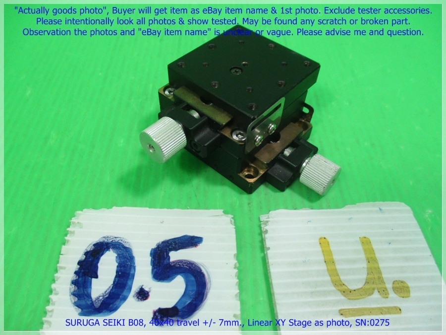 SURUGA SEIKI B08, 40x40 travel +/- 7mm., Linear XY Stage as photo, sn:0275.