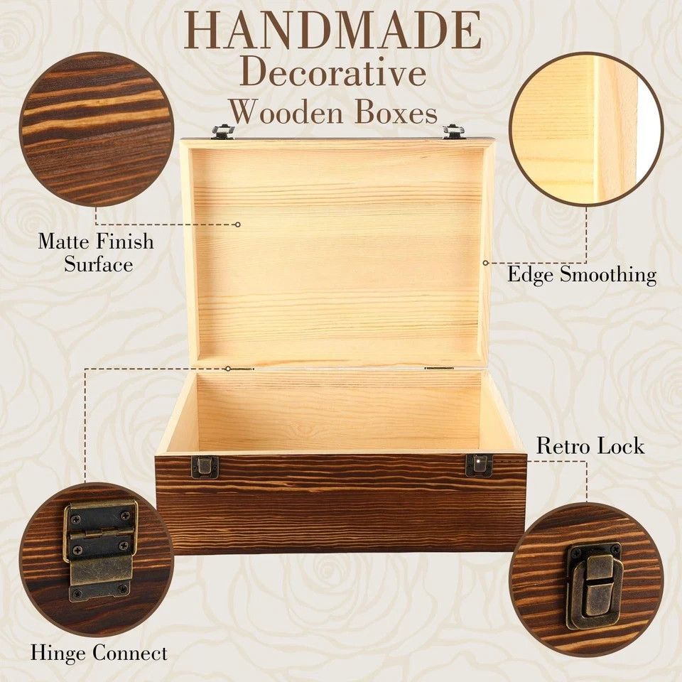 Barydat Extra Large Wooden Memory Box with Hinged Lid for Keepsakes Unfinishe...