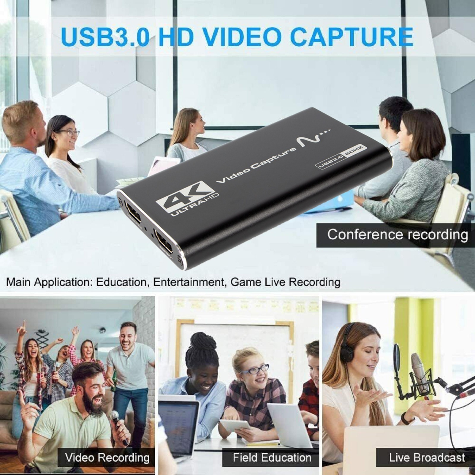 HD 1080P 60Hz 4K Video Capture Card Zero Lag Loop Out HDMI USB 3.0 Device c
