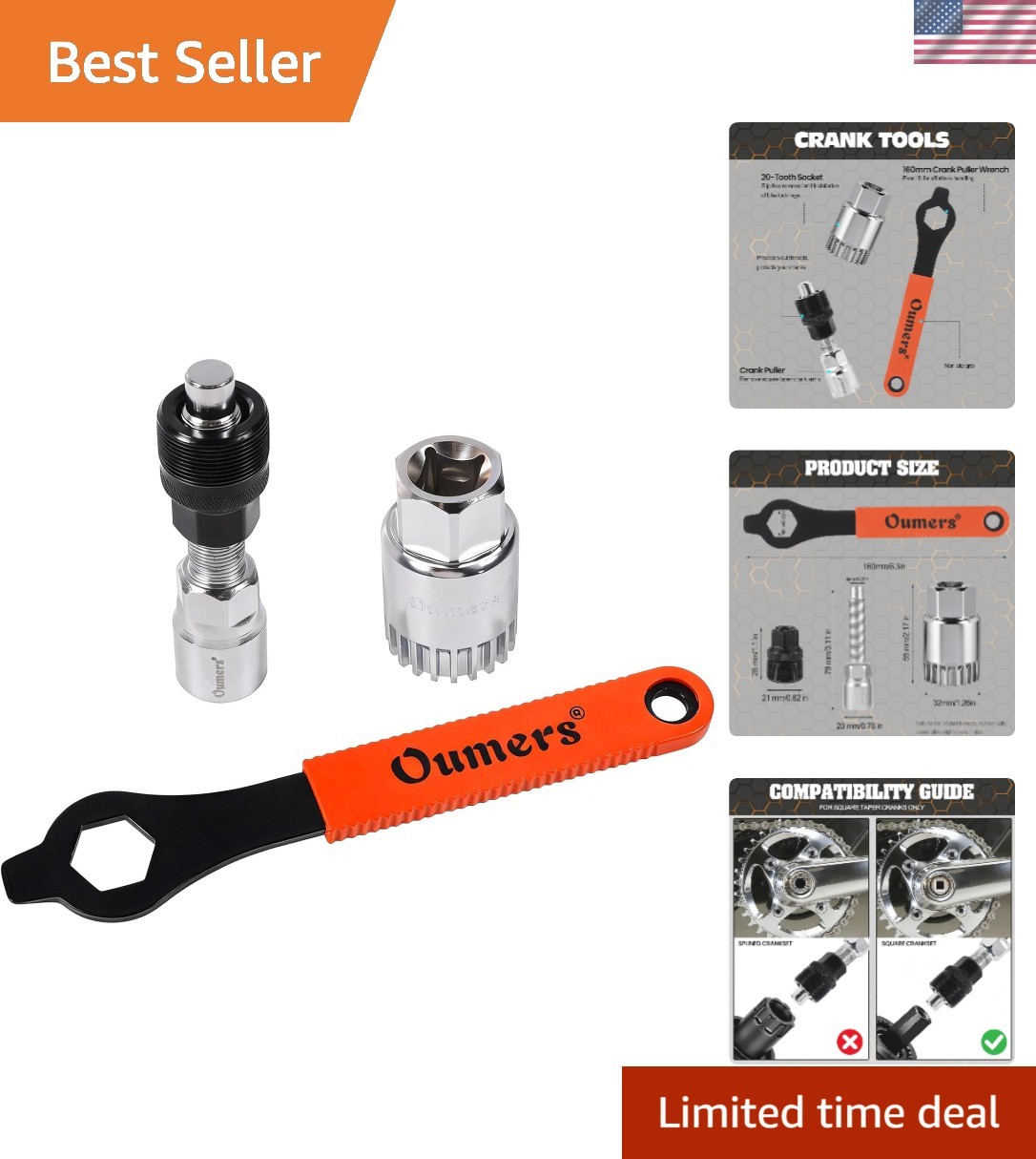 High-Strength Bike Crank & Bottom Bracket Remover with 16mm Adjustable Wrench