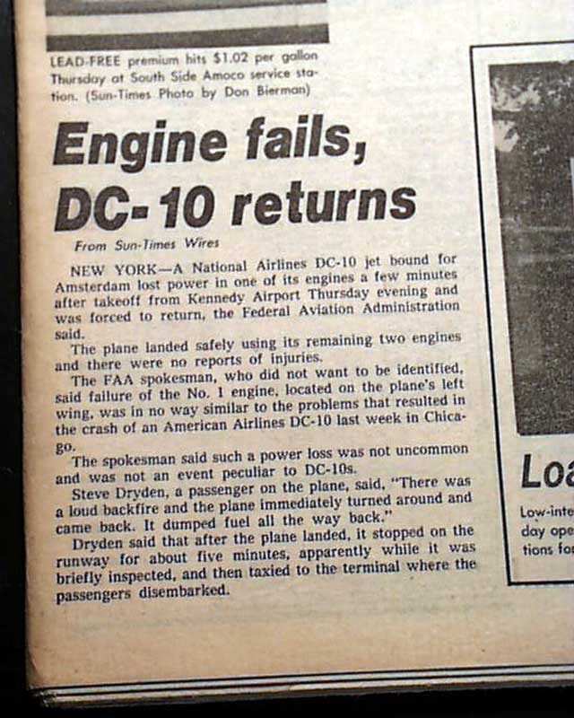 O'HARE AIRPORT American Airlines Flight 191 Airplane Crash Photos 1979 Newspaper