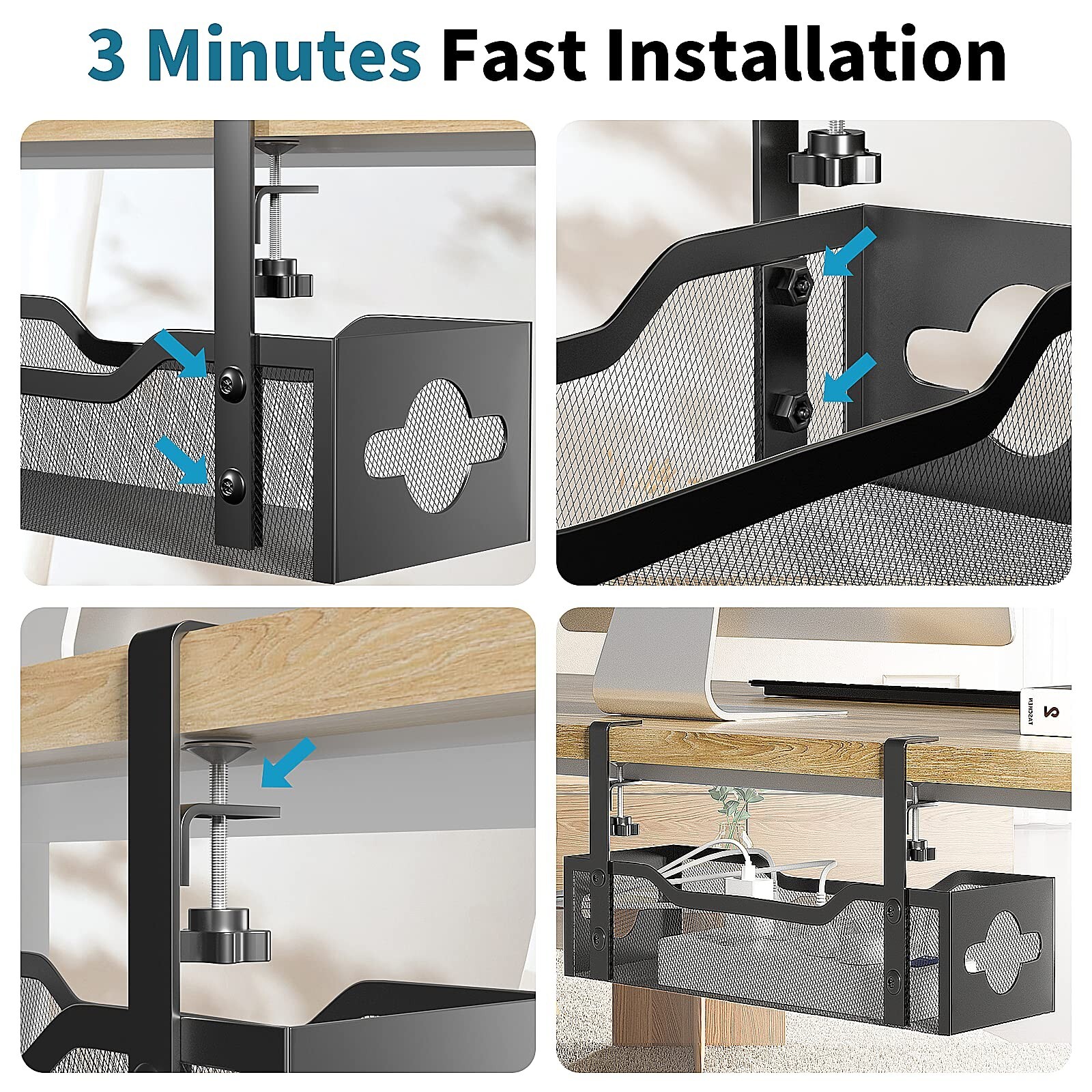 Under Desk Cable Management Tray No Drill, Metal Mesh Cable Management Under ...