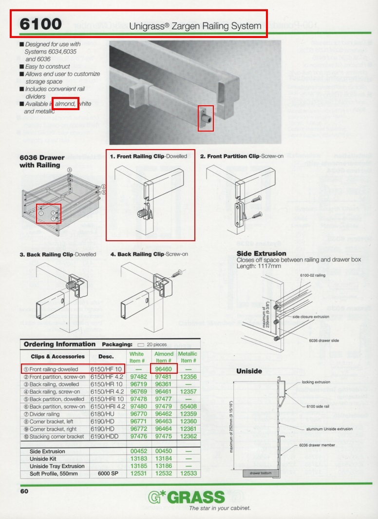 GRASS #6150/HF10-ALMOND PLASTIC FRONT RAILING CLIP, 10mm DOWELLED