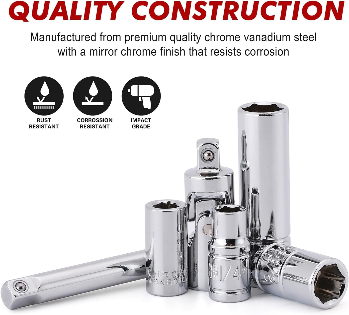 1/4-Inch Drive Master Socket Set with Ratchets, Adapters, Extensions with 1/4’‘