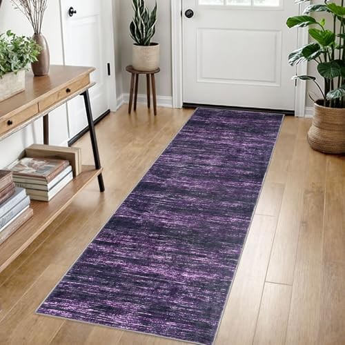 2x7 Purple White Modern Abstract Runner Rug for 2' x 7' (Runner) Purple/White