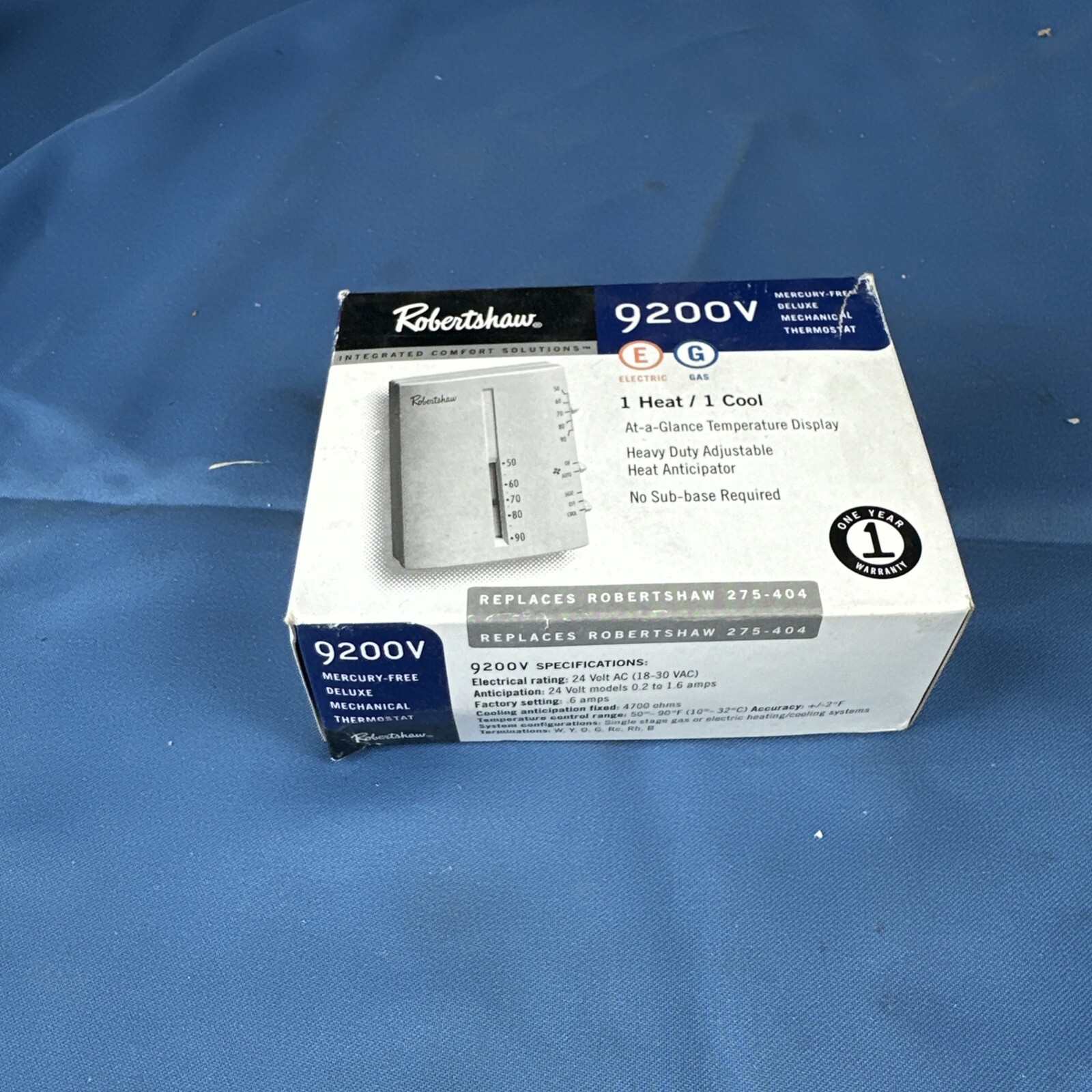 Robertshaw 9200V Mercury-Free Deluxe Mechanical Thermostat, 1 Heat/1 Cool, White