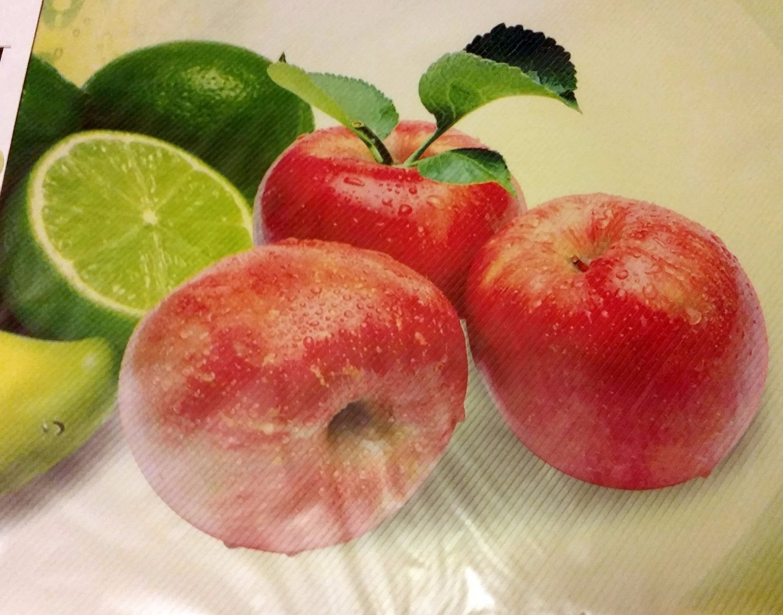 12 pc Thin Plastic Kitchen Set: 6 PLACEMATS & 6 COASTERS, RED & GREEN APPLES