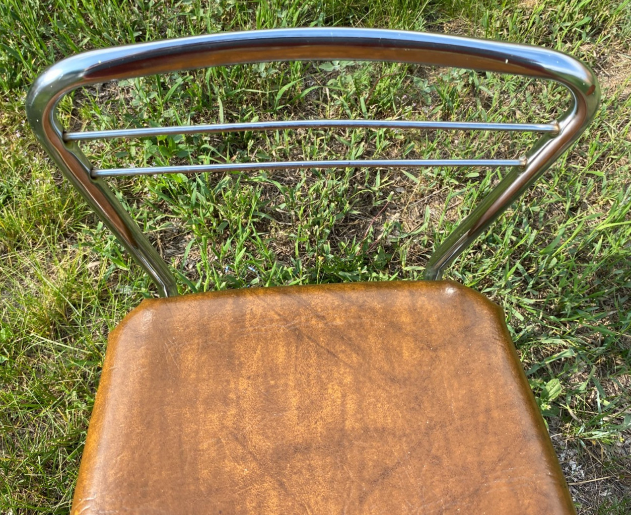 Vintage Cosco Chrome Kitchen 2 Step Stool Brown Seat 32 Inches Tall