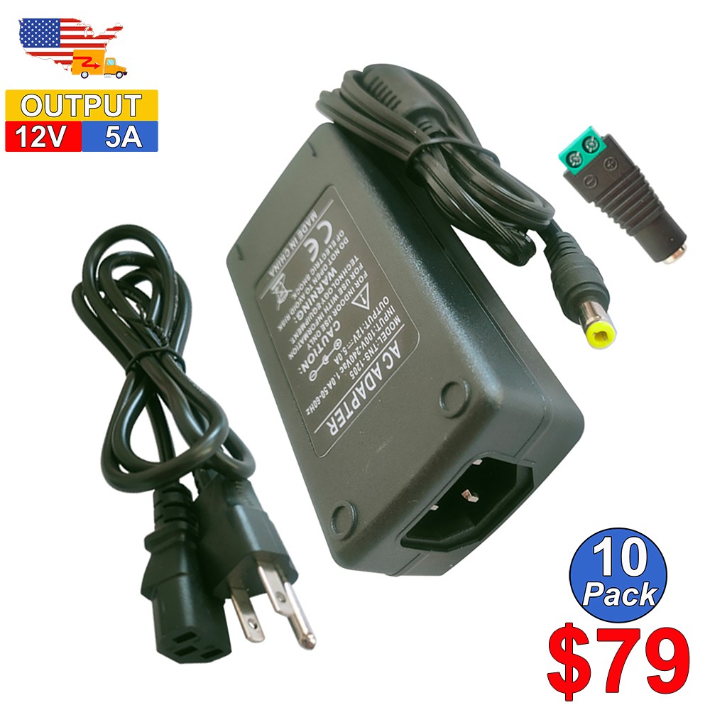 AC To DC Adapter 12V 5A 60W 10~50Pack Power Supply Transformer For 5050 3528 LED