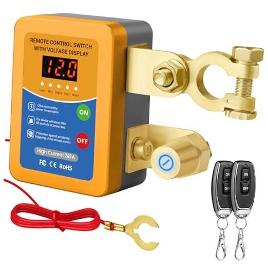 Remote Battery Disconnect Switch 12V, 240A Kill Switch for Car with Led Yellow