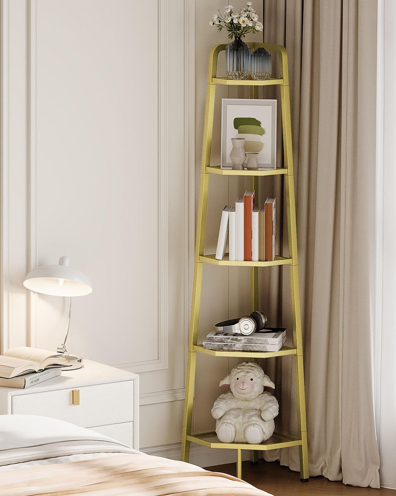 CHOEZON 5-Tier Corner Shelf, 59.6” Corner Storage Stand, Floorstanding Dis