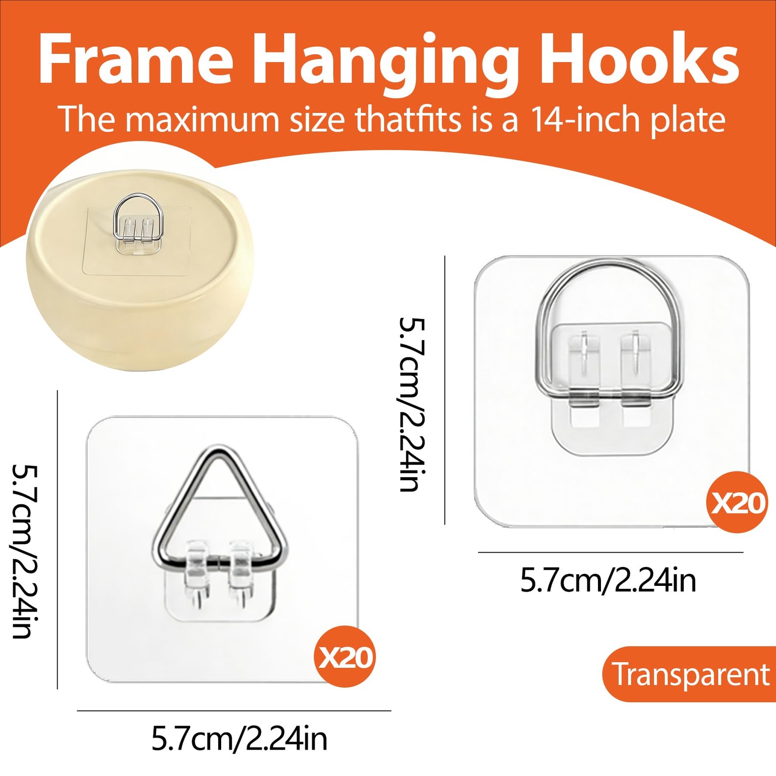 40 Pack Adhesive Invisible Plate Hangers, 20 D-Ring & 20 Triangle Hook Combo,...