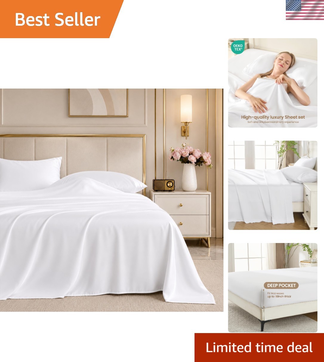 High Thread Count 1800 Queen Sheet Set - Soft & Breathable Luxury Bedding