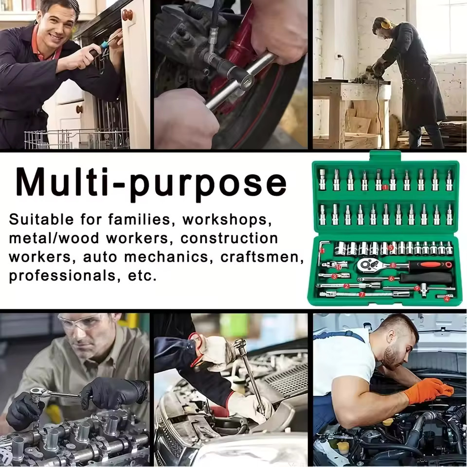 46PCS Socket Wrench Set – Ratchet & Torque Combo for Auto/Moto Repair