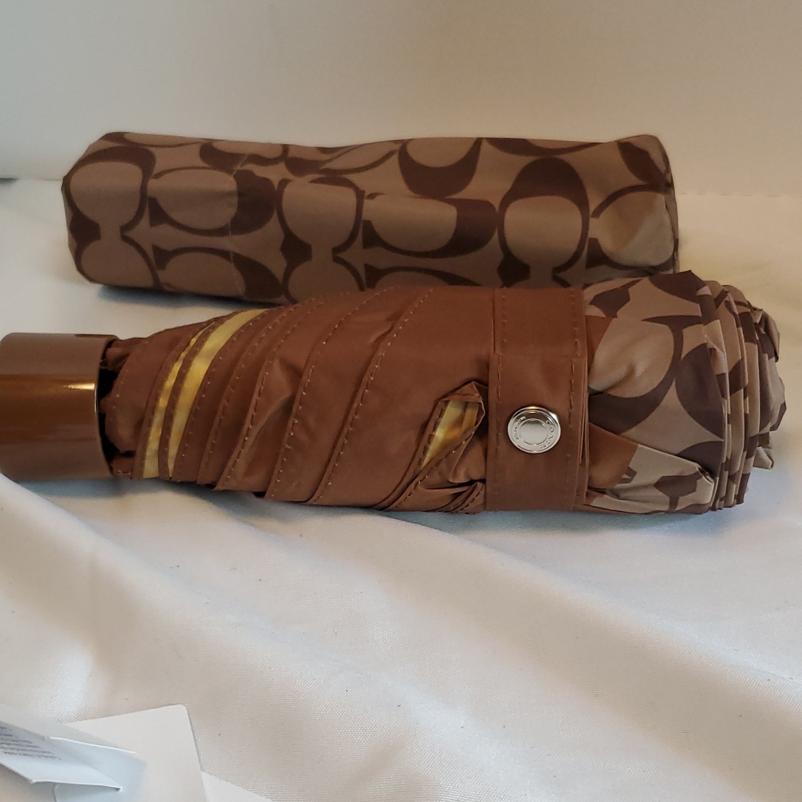 Coach Brown Mini Umbrella Signature Logo Print One Size