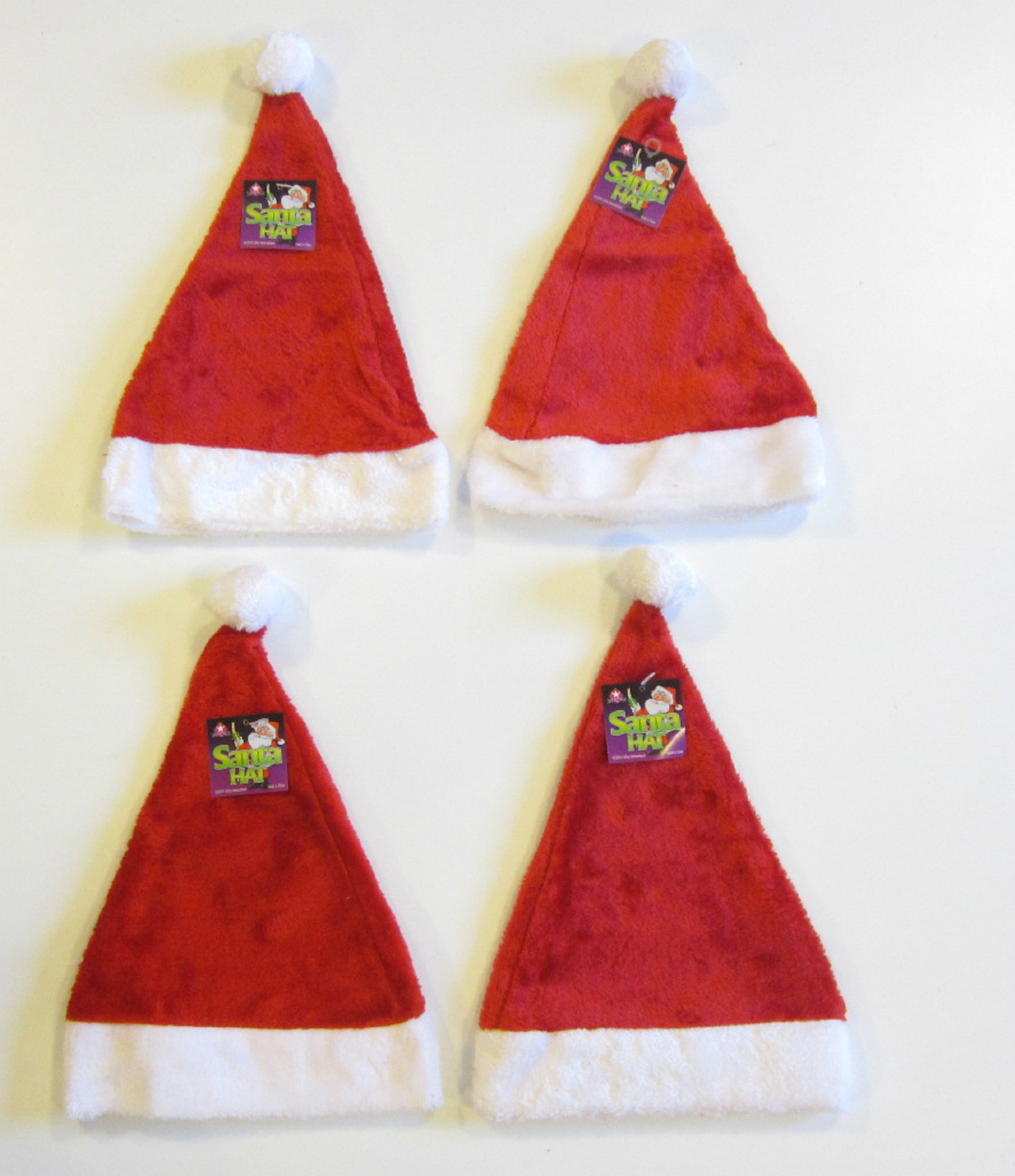 4 NEW PLUSH ADULT SANTA CLAUS HATS RED CHRISTMAS COSTUME ACCESSORY HAT