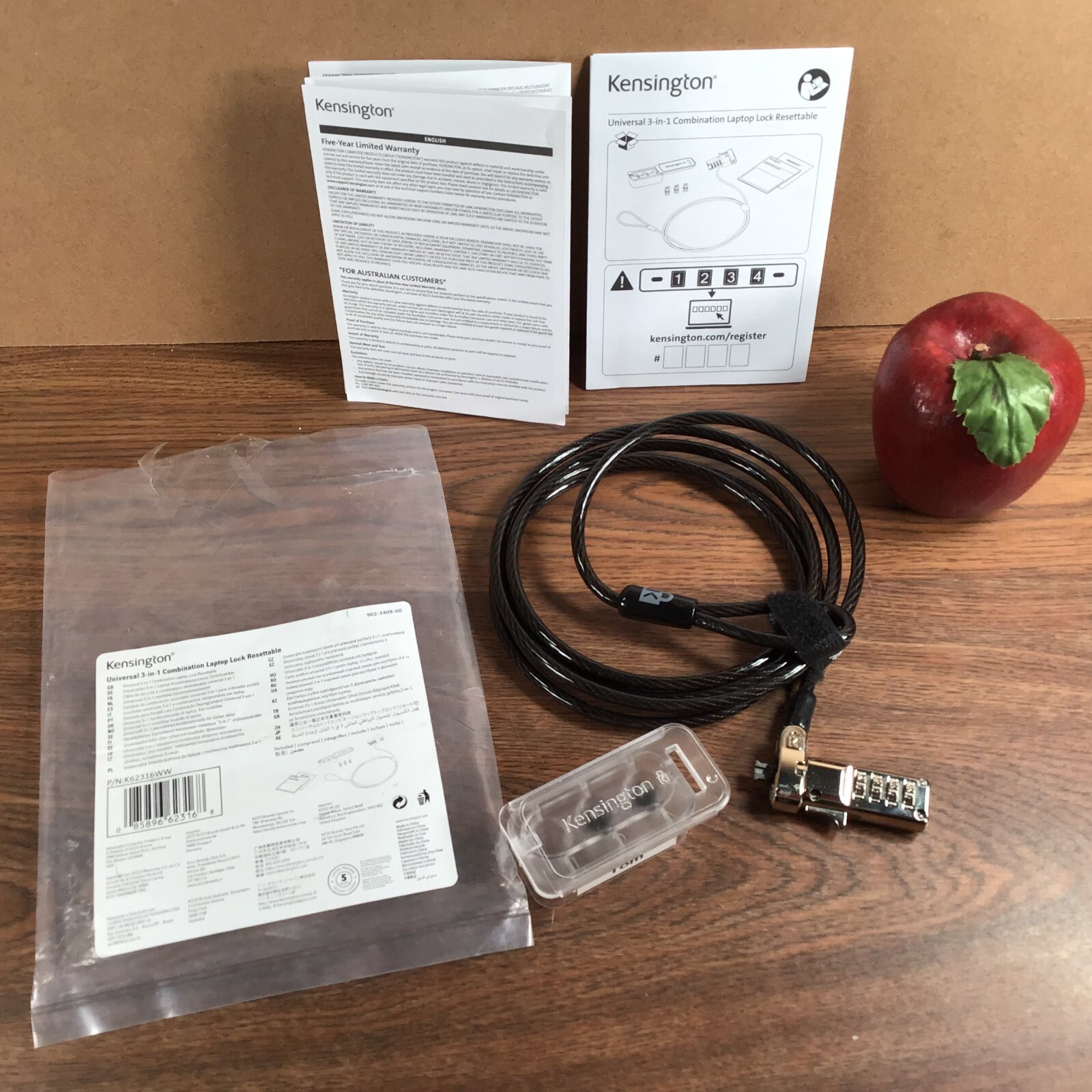 Kensington Laptop Lock/Cable Resettable Combination Universal 3-in-1