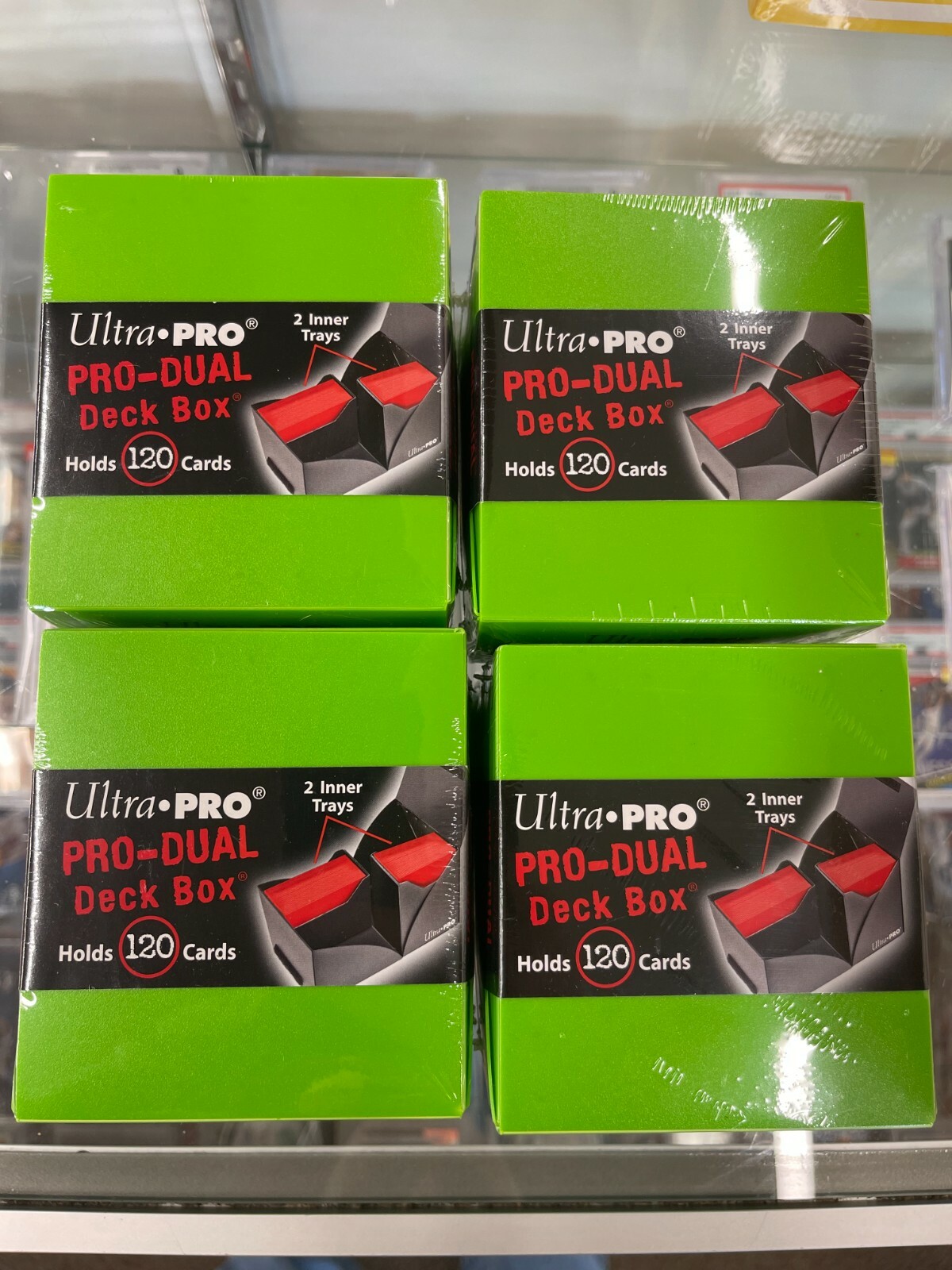 Lot of 4 Ultra Pro Green Pro Dual Deck Boxes Pokémon Yu-Gi-Oh