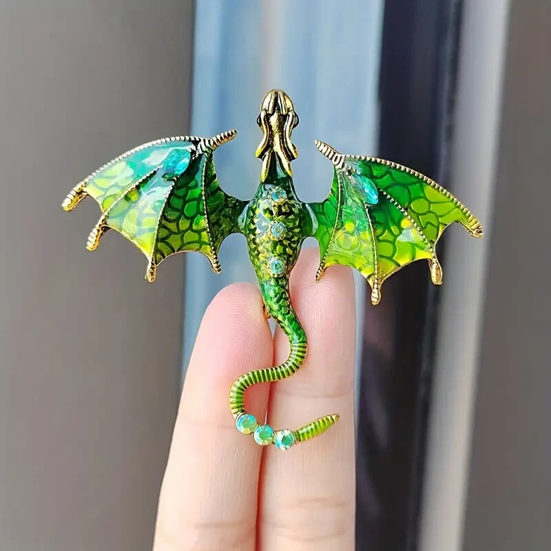 Vintage-like Cool Flying Dragon Crystal Enamel Brooch Casual Exquisite Lapel Pin