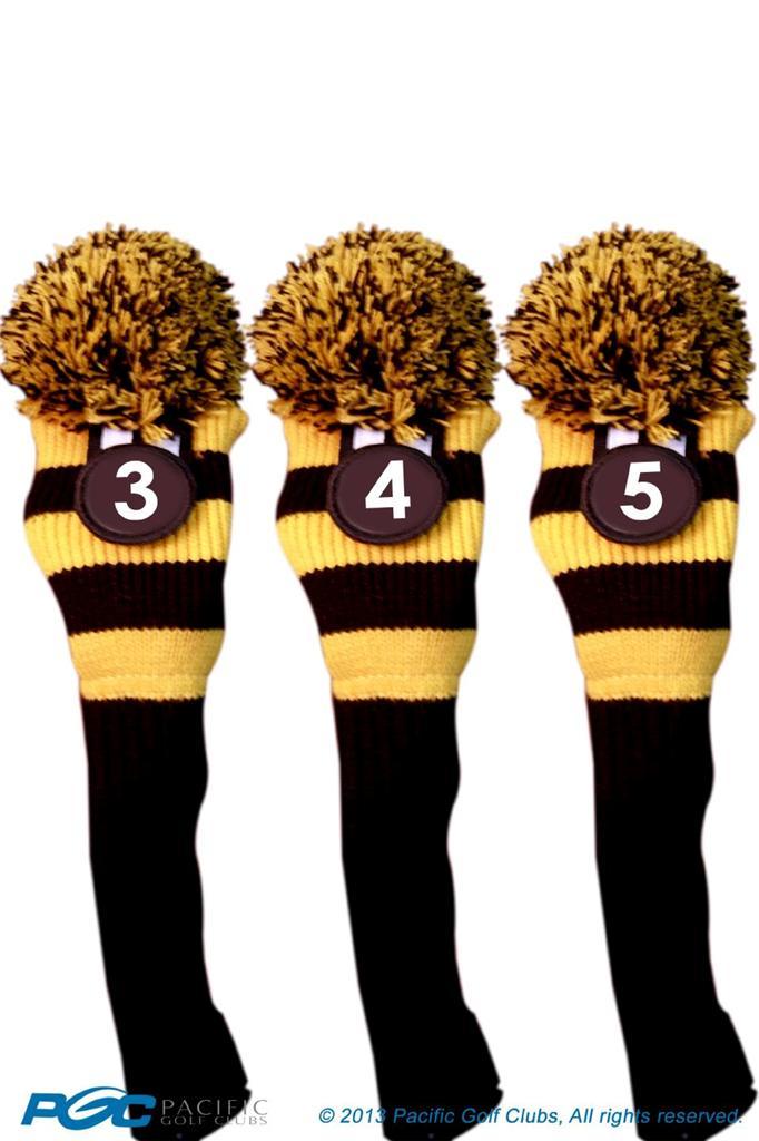 YELLOW golf head cover New 3 piece BLACK 3 4 5 KNIT Hybrid Rescue club headcover