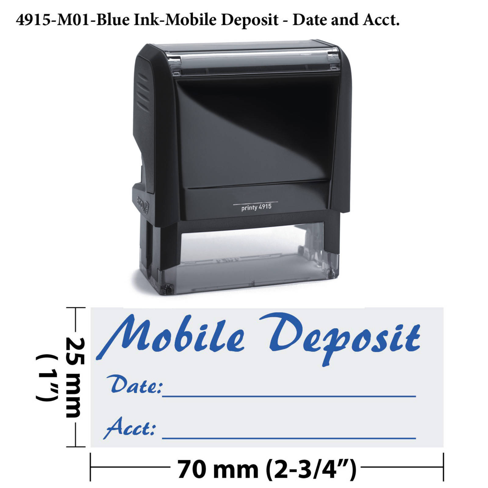 Mobile Deposit - Date and Acct.- Extra Large Self Inking Rubber Stamp (Blue Ink)