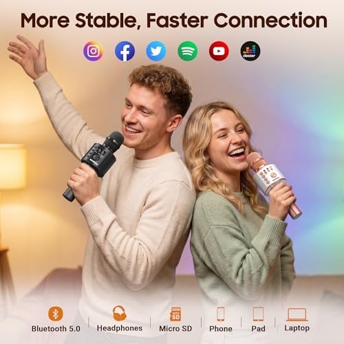 Wireless Karaoke Microphone Bluetooth Handheld Speaker Machine for Smartphones