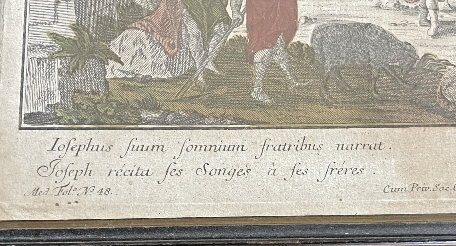 18th C Augsburg Probst Hand Colored Engraving Joseph Biblical Scene