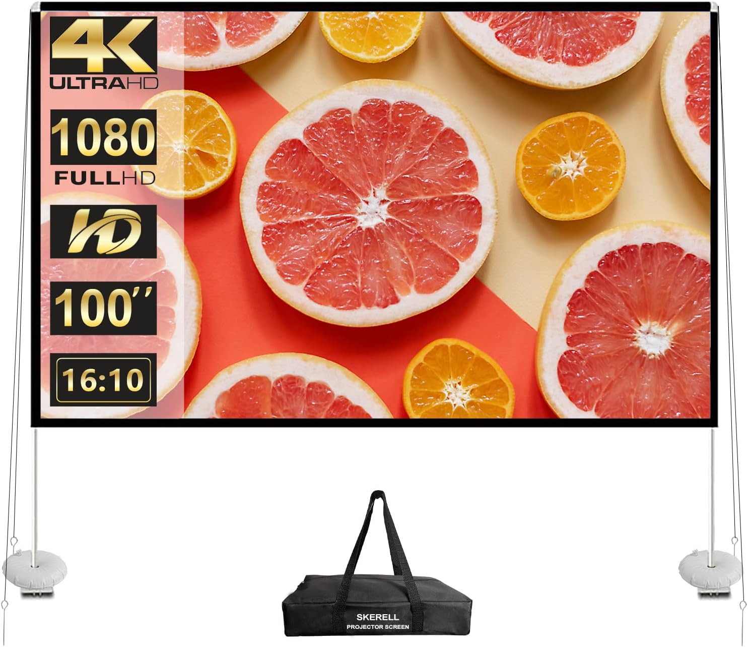 Outdoor Projector Screen with Stand 100 Inch: Portable Projection Screen 16:10 4