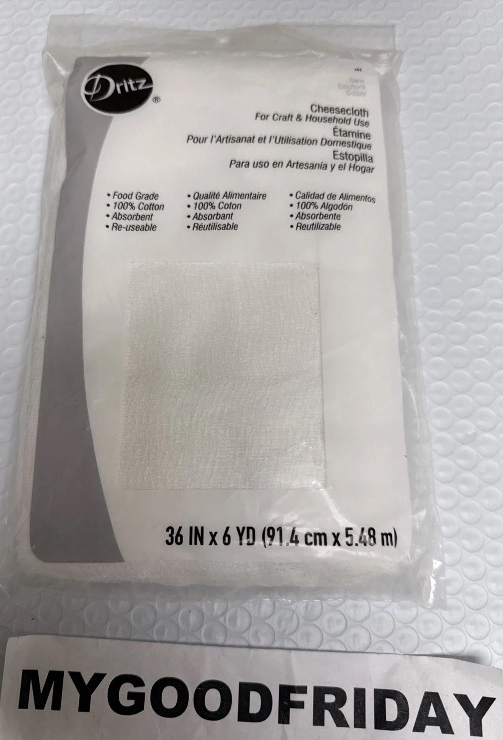 Cheesecloth Food Grade #10 36inch X 6yards White 606 Sealed Pack