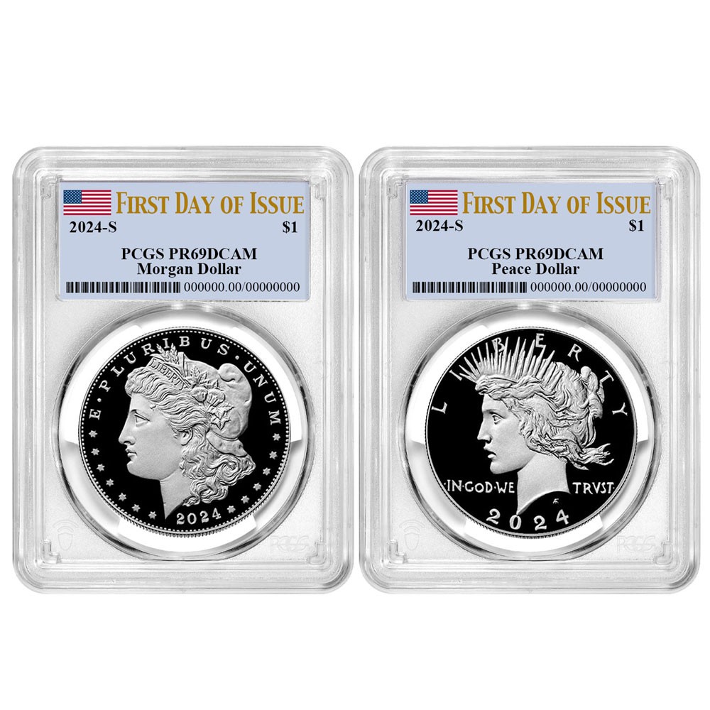 2024-S $1 Proof Morgan and Peace Silver Dollar 2pc Set PCGS PR69DCAM FDOI Flag