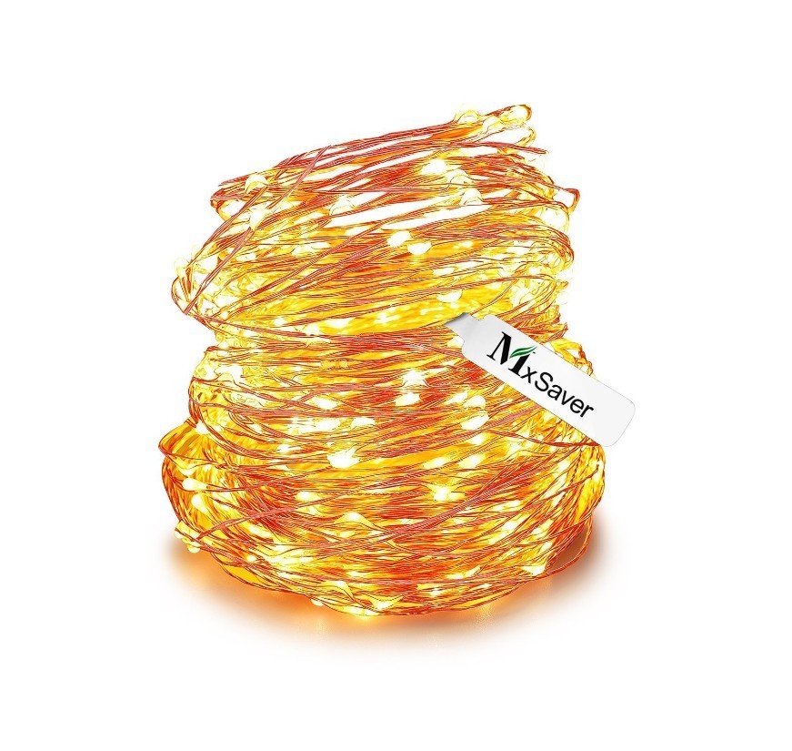 Mxsaver Fairy LED Copper Wire String Lights Warm White 66 ft 200 Leds Two Pack