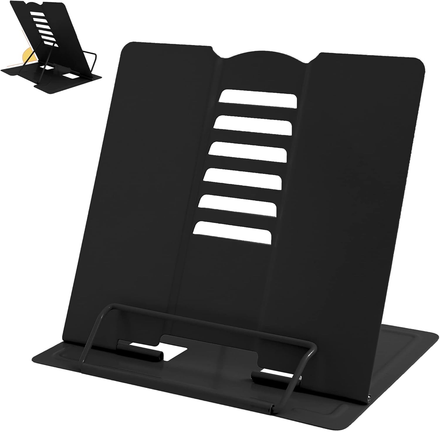 Metal Book Stand Adjustable Holder for Reading Full Black