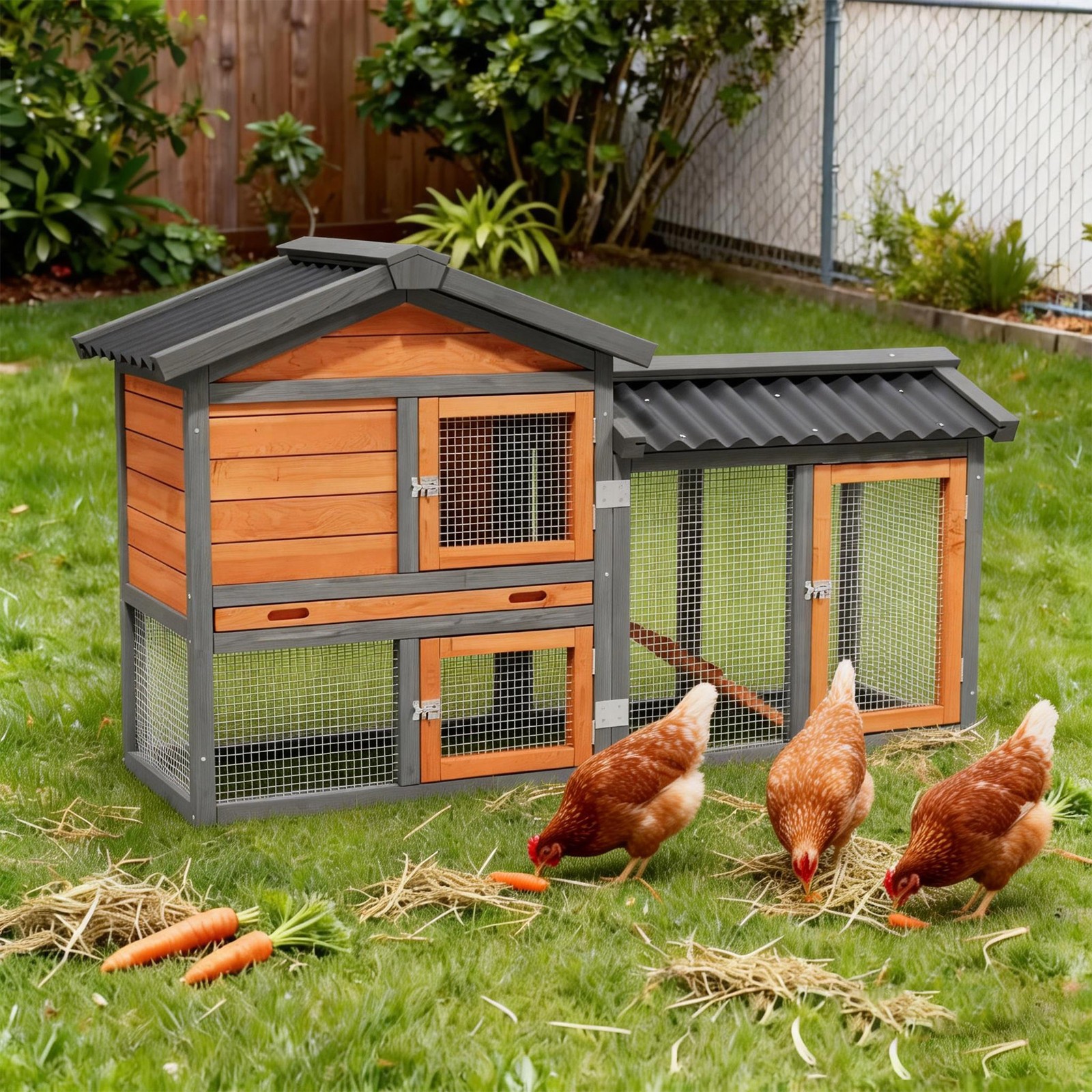 Outdoor 2-Tier Weatherproof Chicken Coop with Wire Mesh and Tray for 3 Chickens