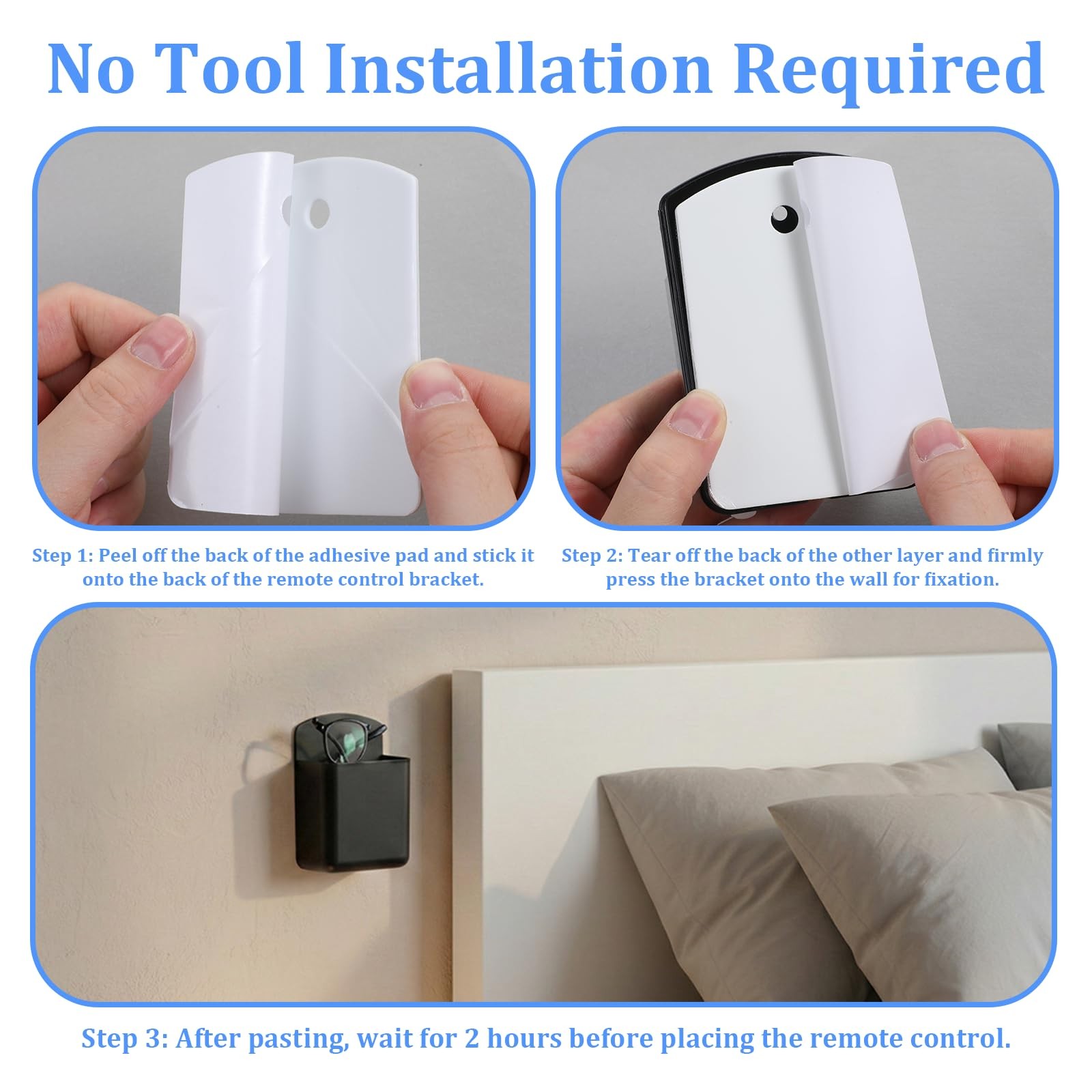 3 Pcs Remote Control Holder Wall Mount Self Adhesive Remote Holder TV Black