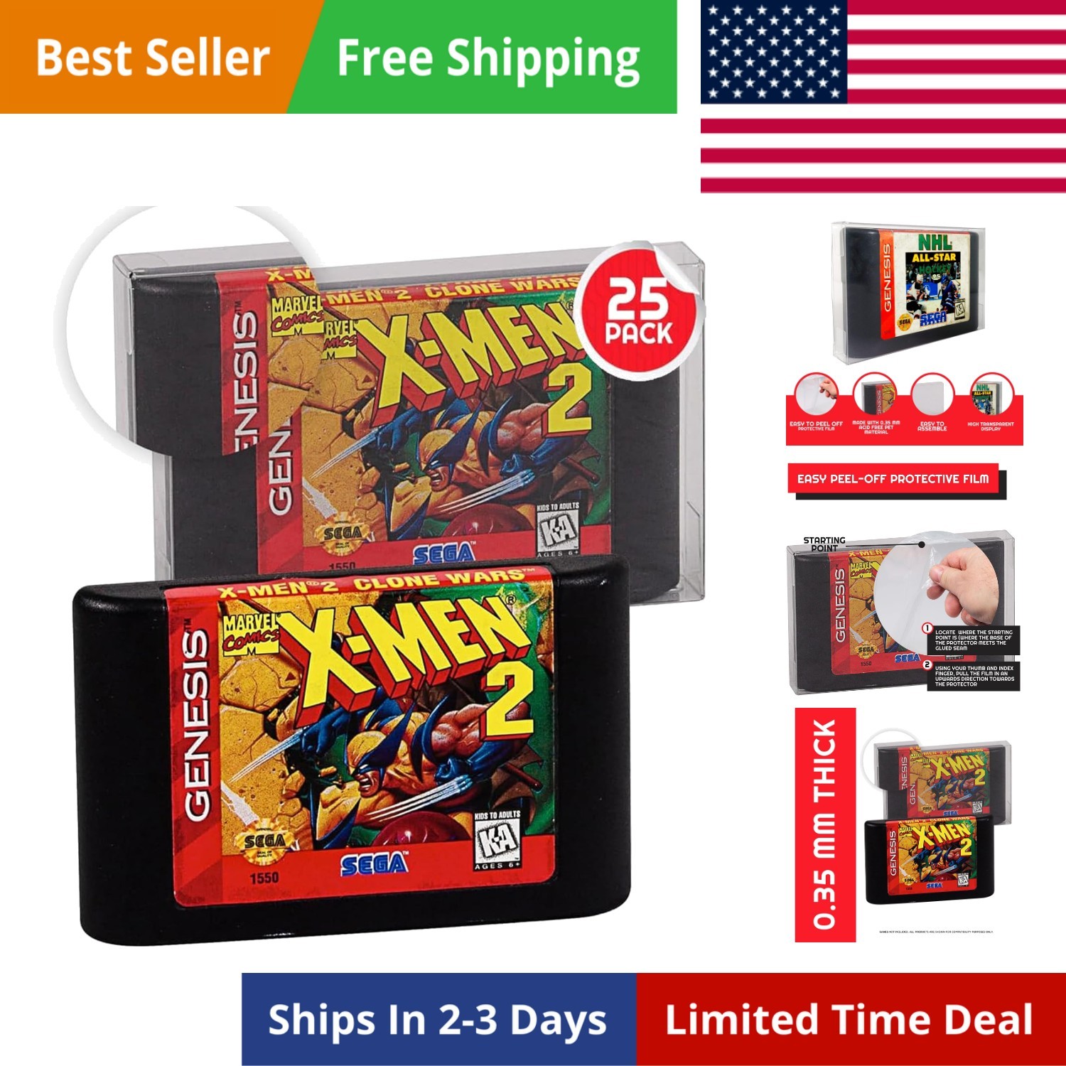 Video Game Case Protector compatible for Sega Genesis Cartridge - Bulk retail...