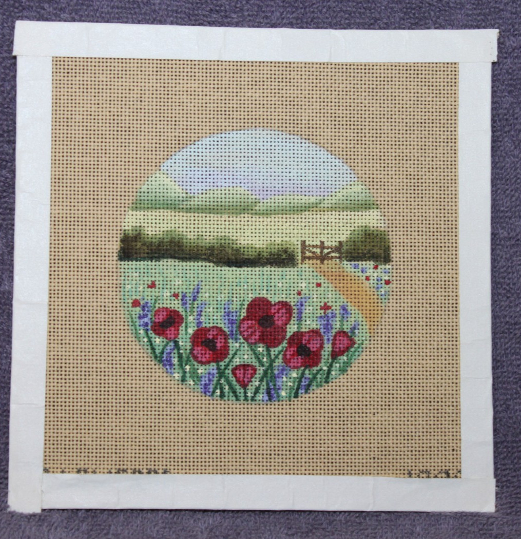 A LAWFORD hand painted canvas FIELD MEADOW GATE 1990 small