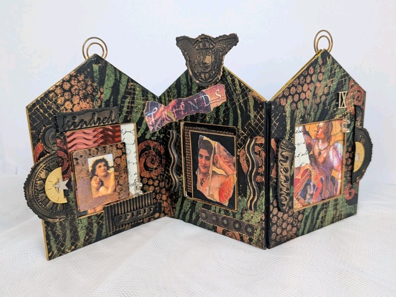Vintage Handmade Junk Journal Folding Accordion Art Handpainted Steampunk