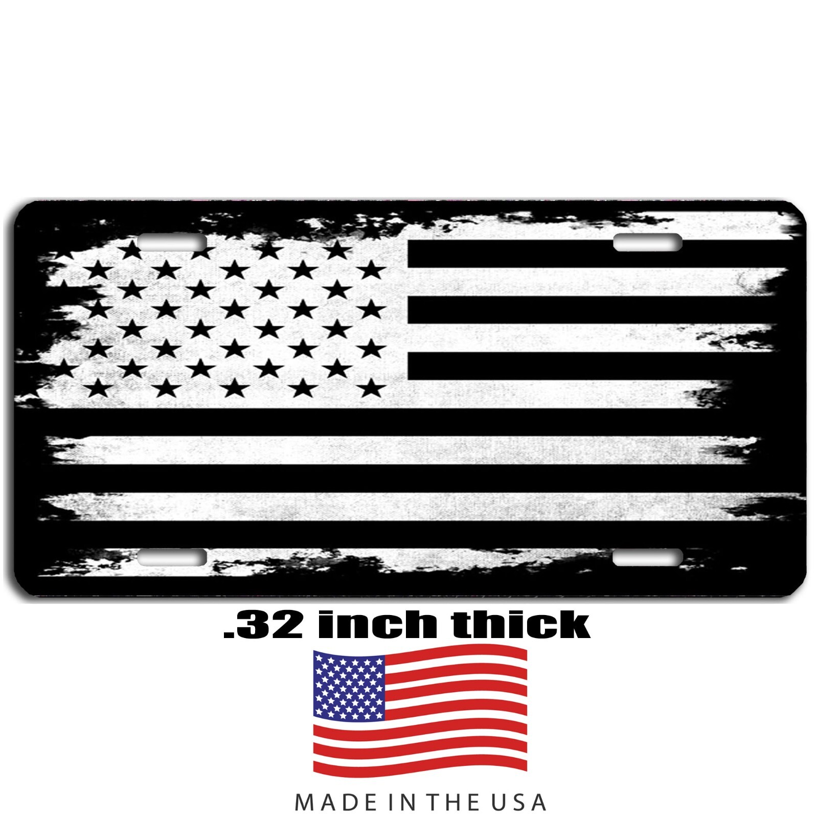 Black & white American flag aluminum vanity license plate car truck SUV  tag