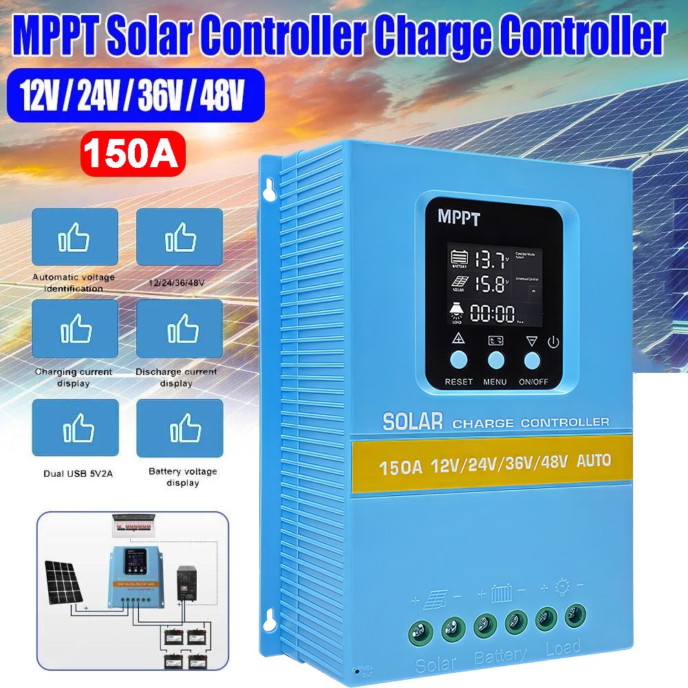 7200W 150A MPPT Solar Charge Controller 12V/24V/36V/48V Battery PV Regulator USB