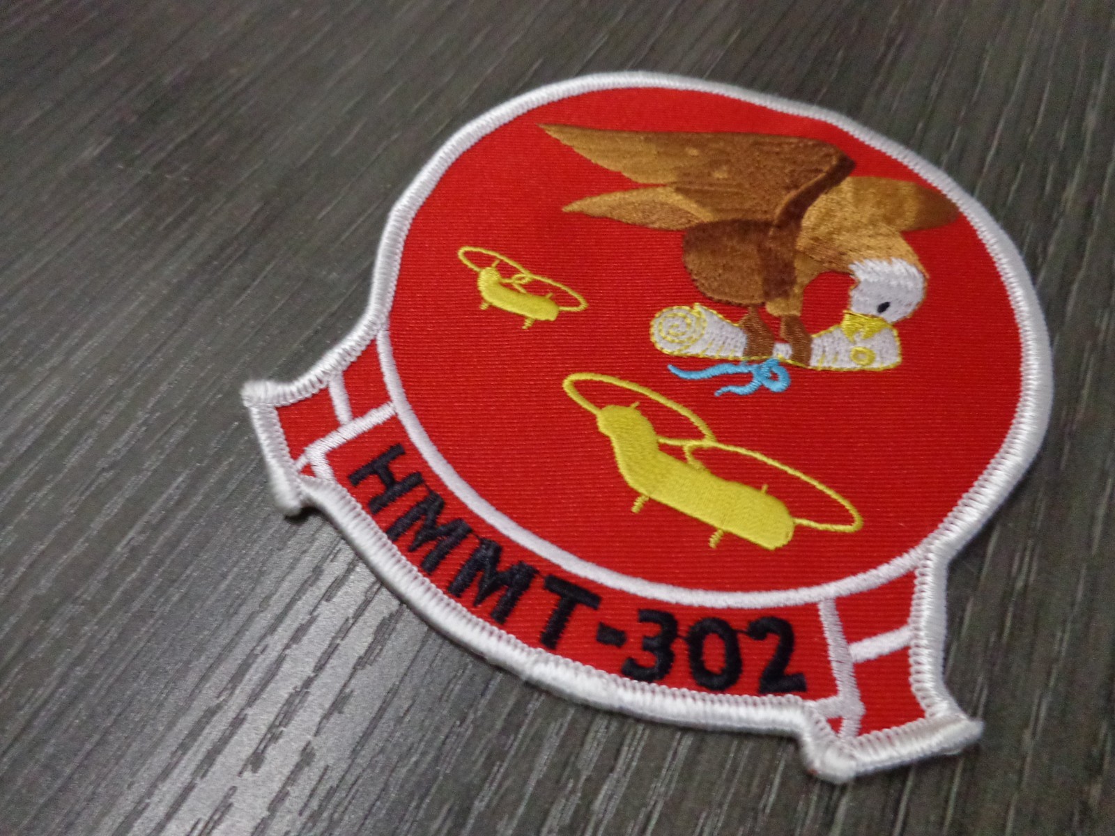 4.5" MARINE CORPS HMMT-302 EAGLE HELICOPTER SQUAD RED EMBROIDERED JACKET PATCH