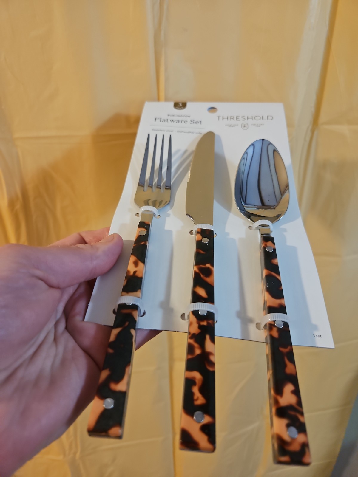 THRESHOLD Three-Piece Tortoise Shell Flatware Set Stainless Steel: new
